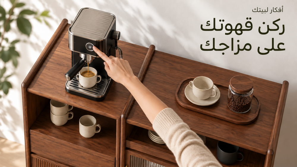 لقطة قريبة من أعلى لوحدة قهوة كافو من حيز مع يد تستخدم ماكينة الإسبريسو لتحضير القهوة